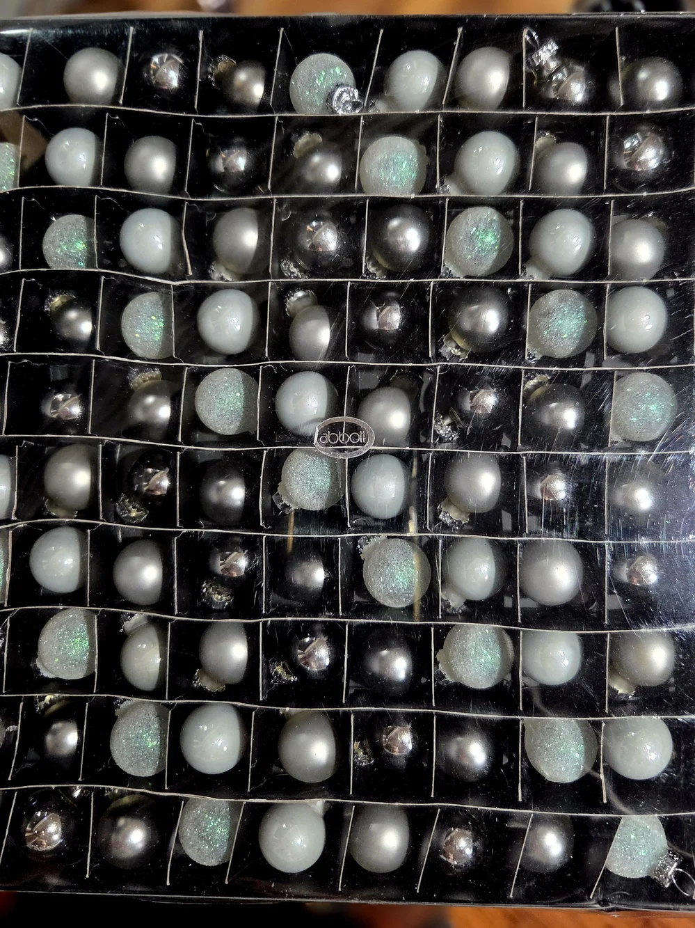 100 Glass Mini Abbott Collection Christmas Ornaments in New Grid‎ box
